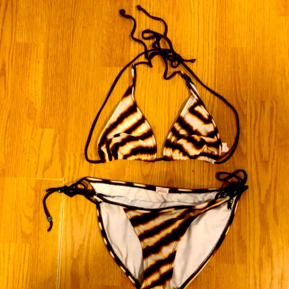 Xhiliration brown striped bikini
